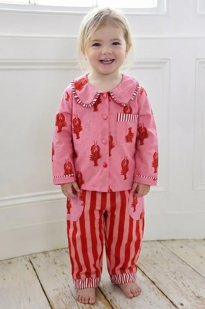 Ruby Girls Pink &amp; Red Lobster Print PJs