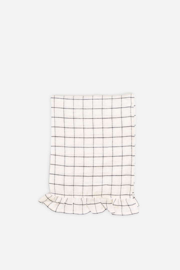 Ruffle Linen T-Towel / Charcoal Grid