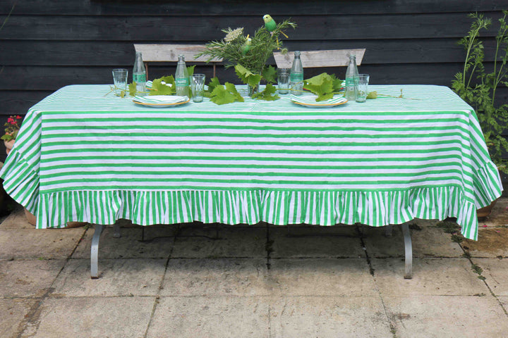 Ruffle Stripe Tablecloth / Green