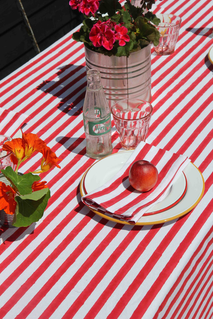 Ruffle Stripe Tablecloth / Red