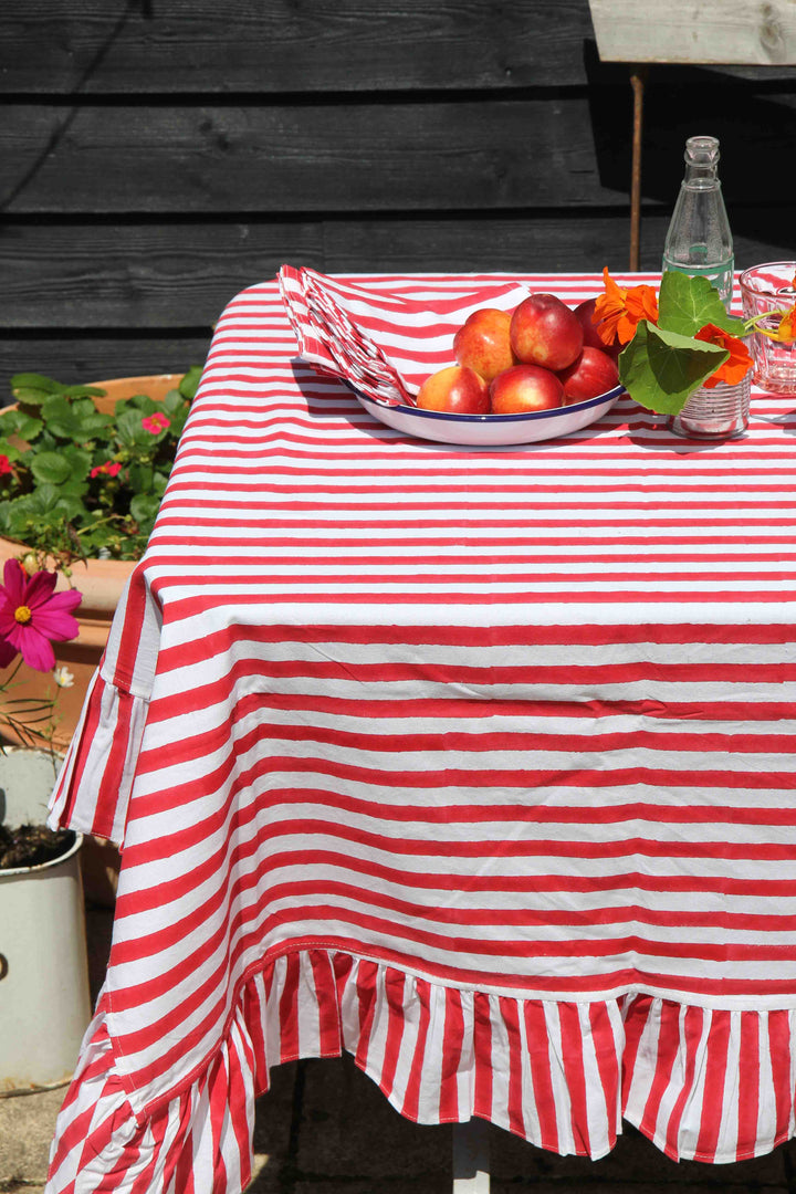 Ruffle Stripe Tablecloth / Red