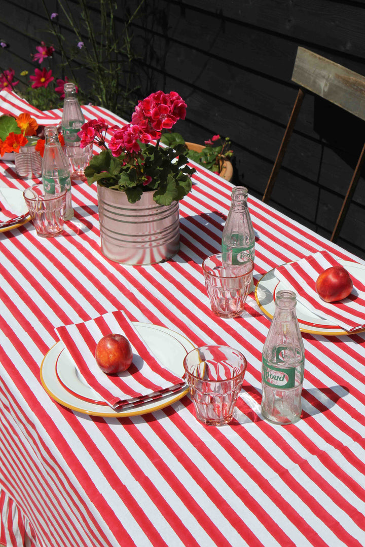 Ruffle Stripe Tablecloth / Red