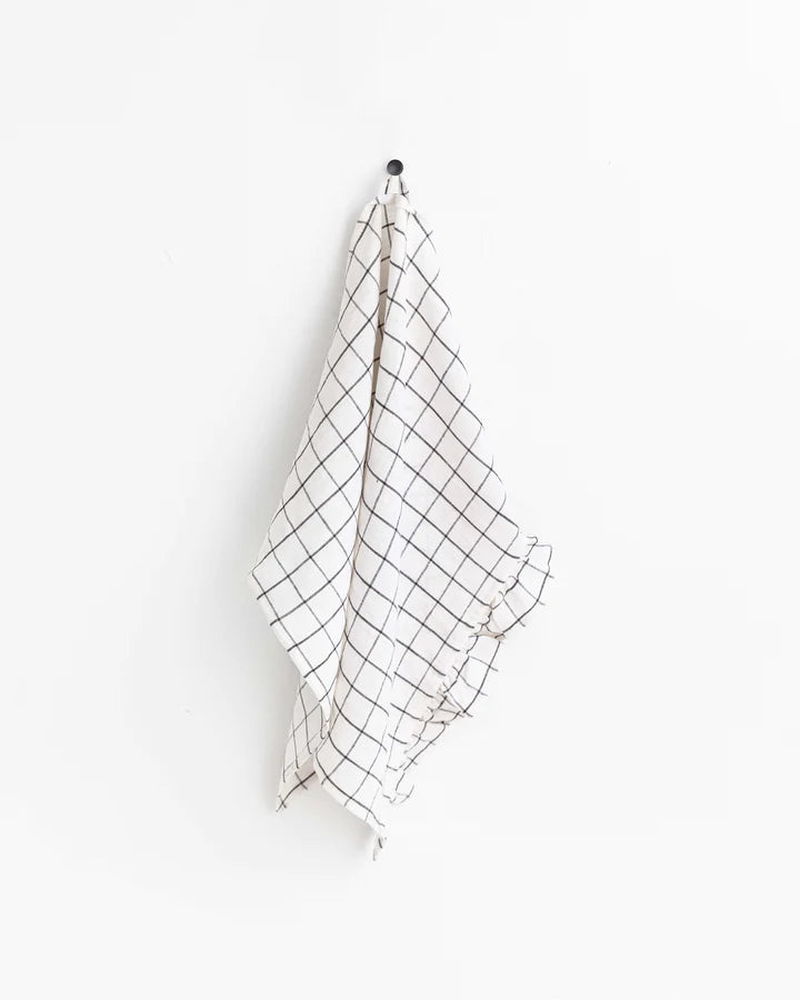 Ruffle Linen T-Towel / Charcoal Grid