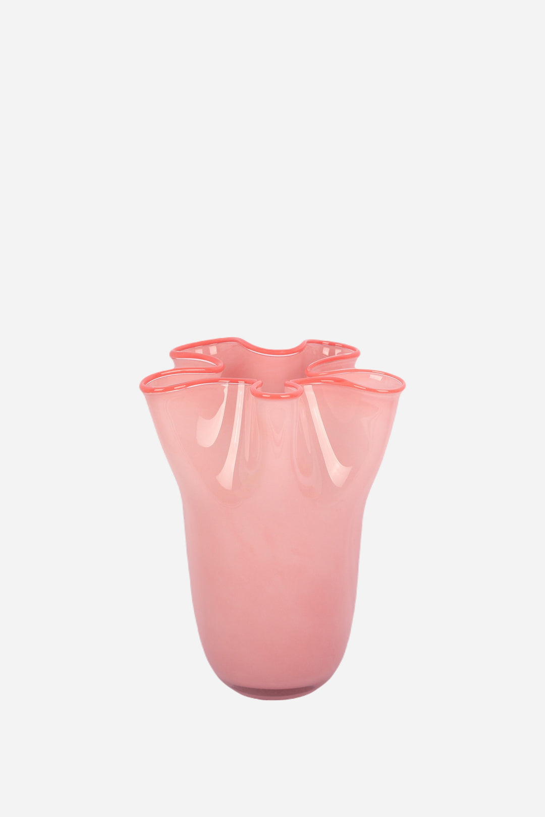 ruffles vase in soft pink with pink rim