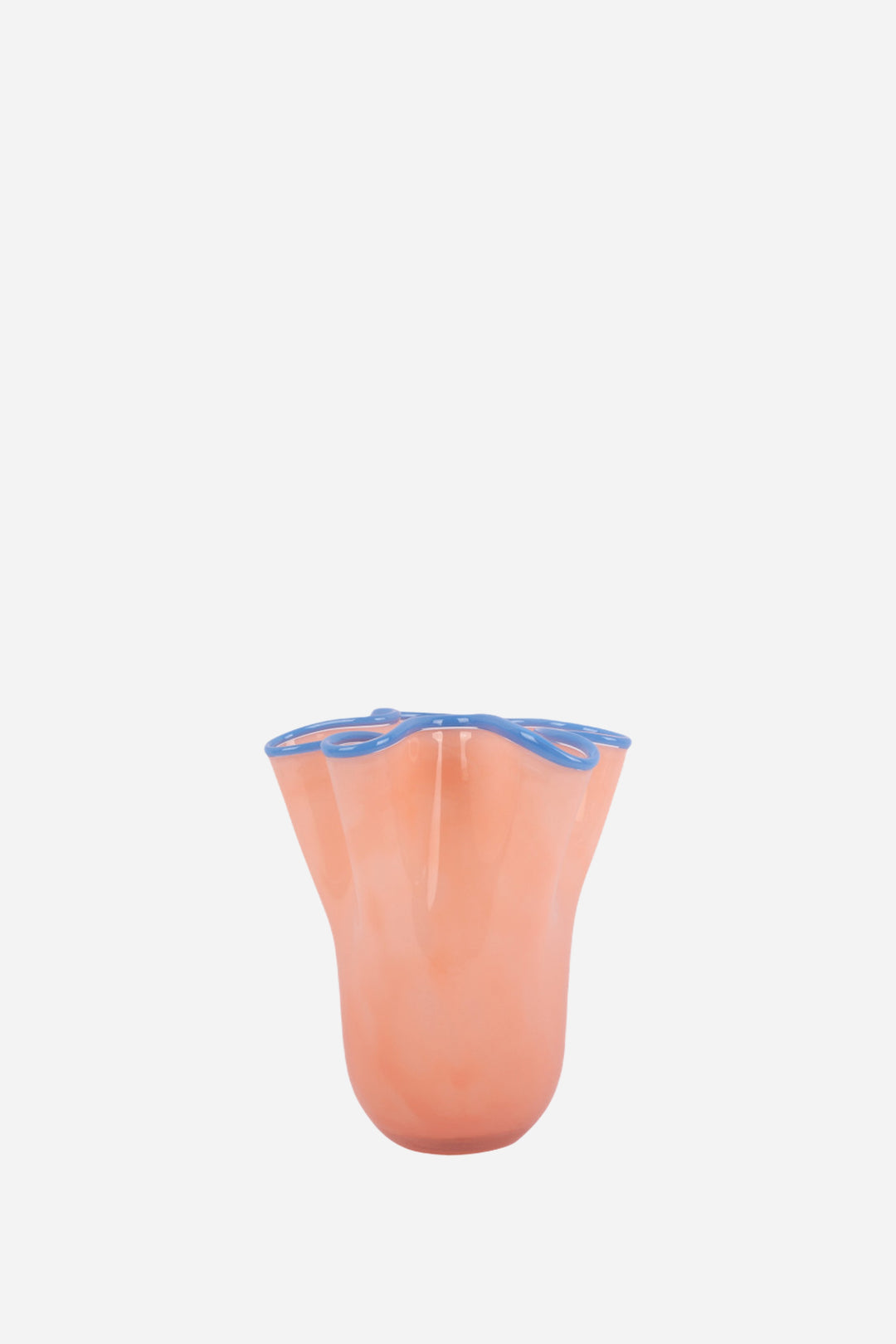 ruffles vase in soft peach with blue rim