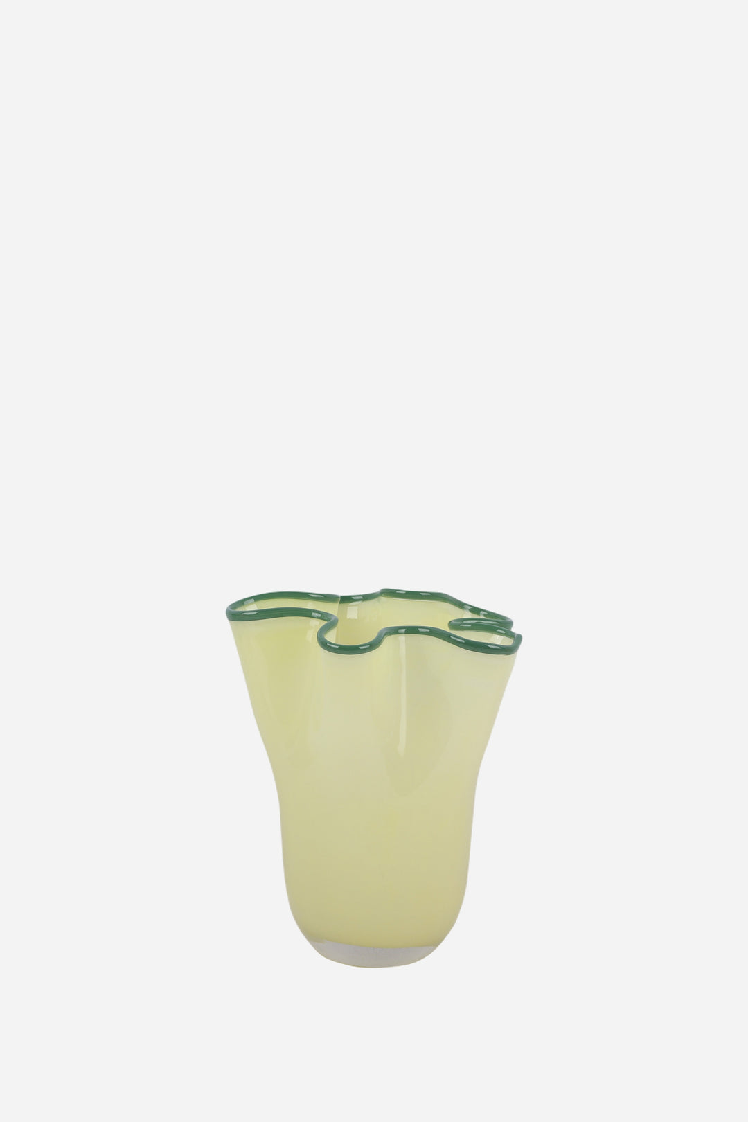 ruffles vase in soft yellow with jungle green rim