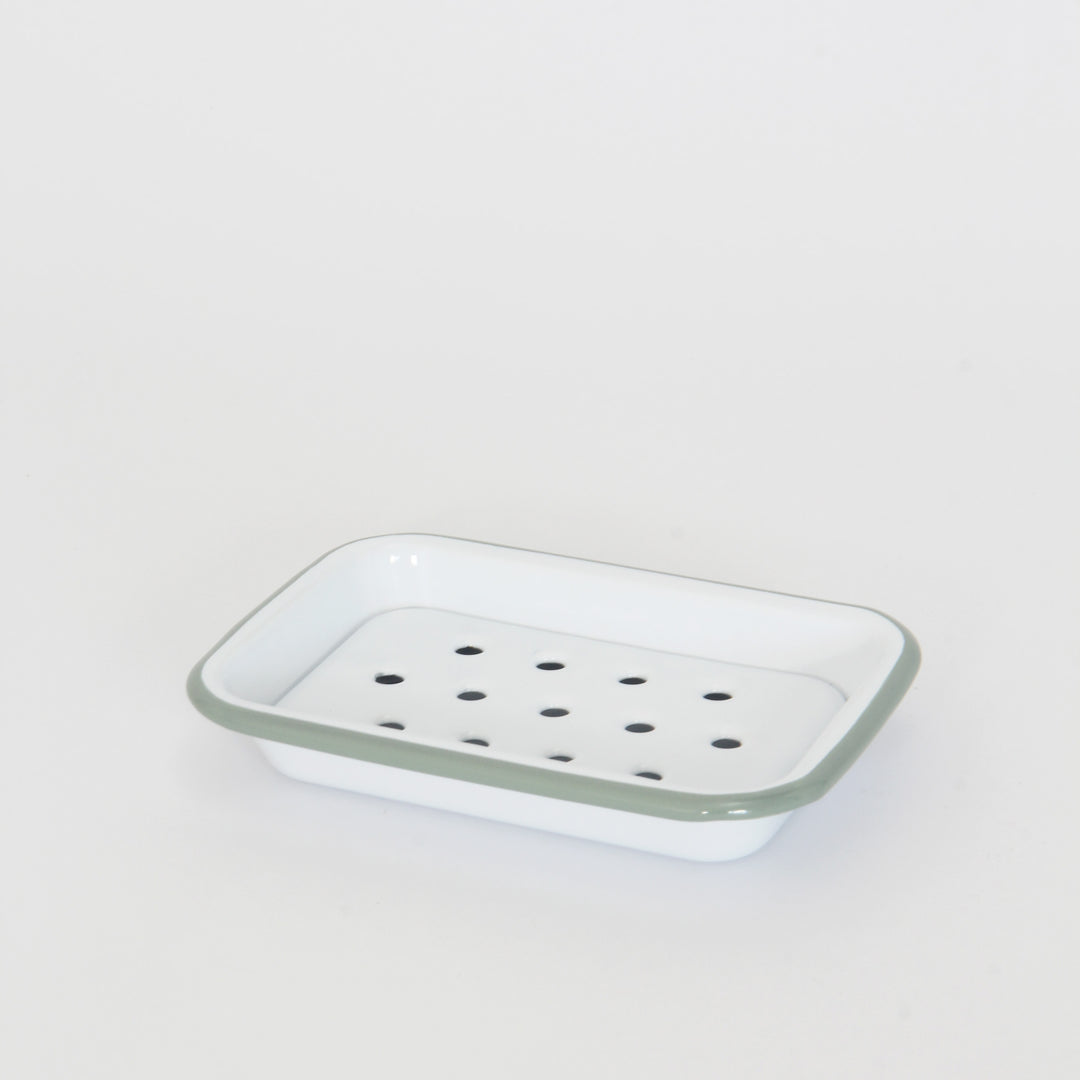 Enamelware Sage & White Soap Dish