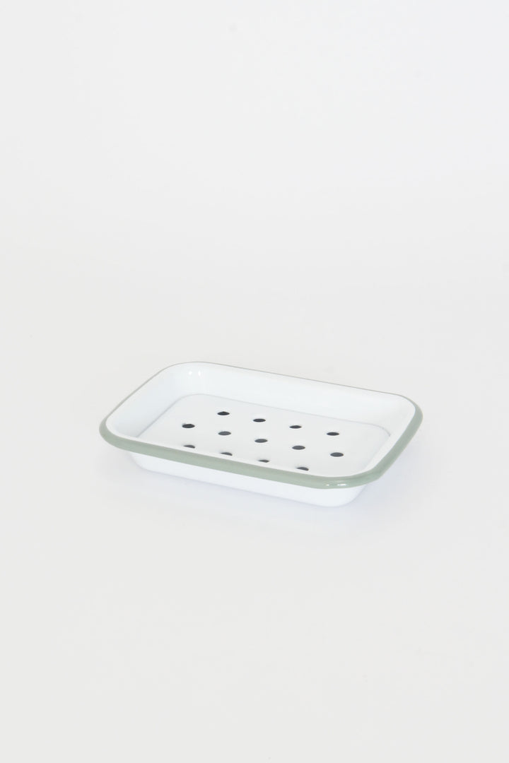 Enamelware Sage & White Soap Dish