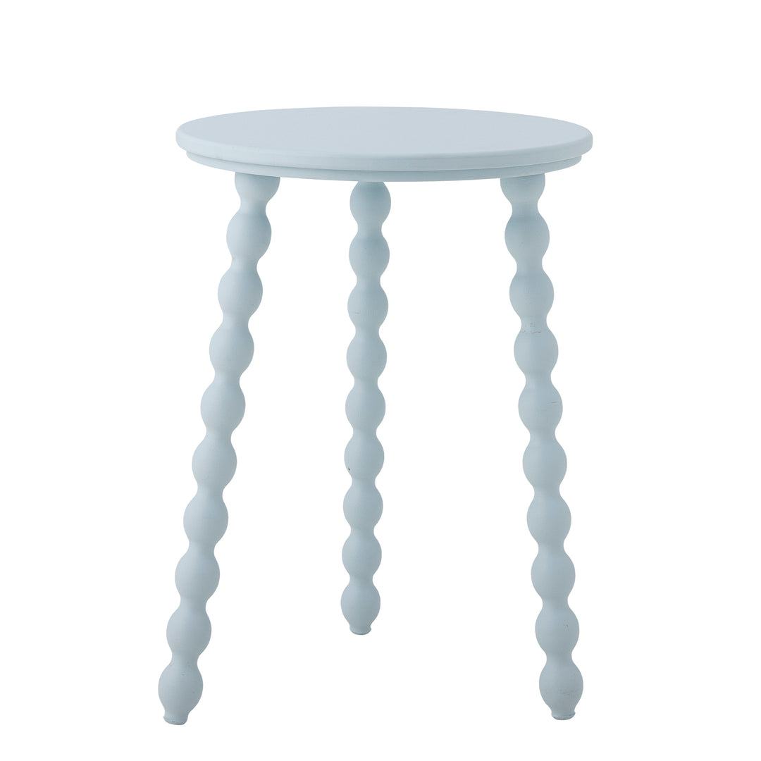 White side table with spiral legs on a white background