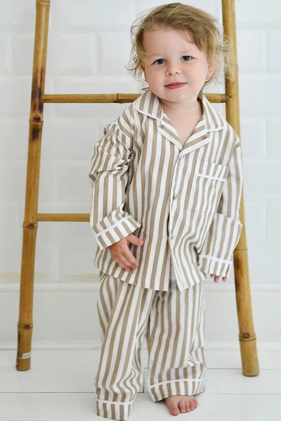 Samuel, Tan &amp; White Striped Boys Pyjamas / 4-5Y
