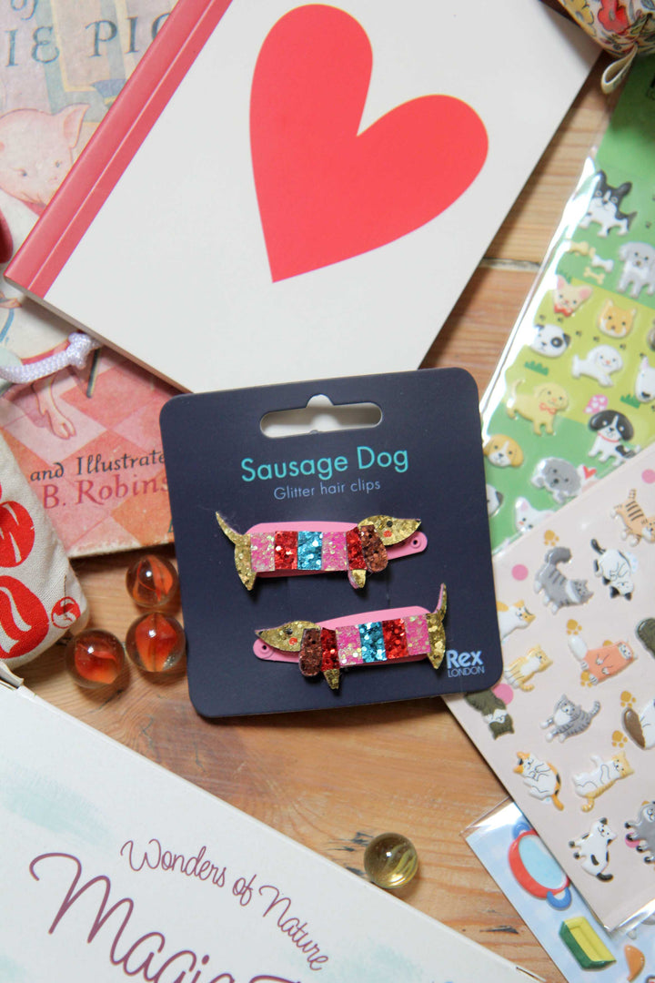 Glitter Hair Clips Sausage Dog / Set 2