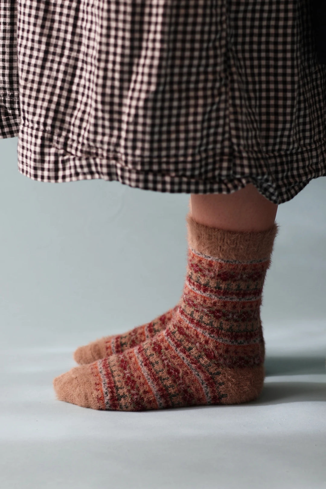Fairisle Cosy Socks Cinnamon Burgundy / Size 4-7