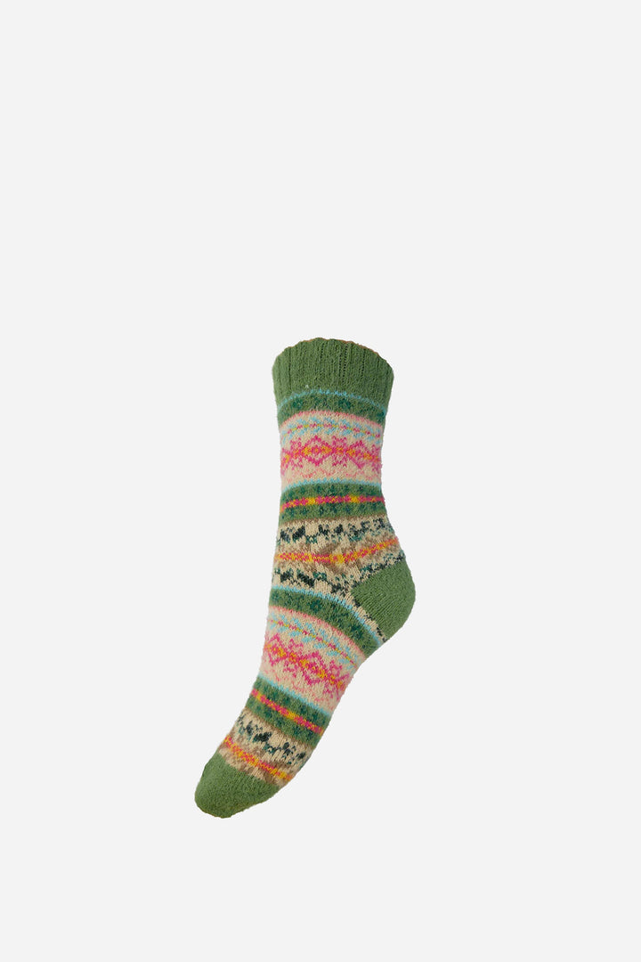 Scandi Wool Blend Socks/ Green, Fawn and Pink