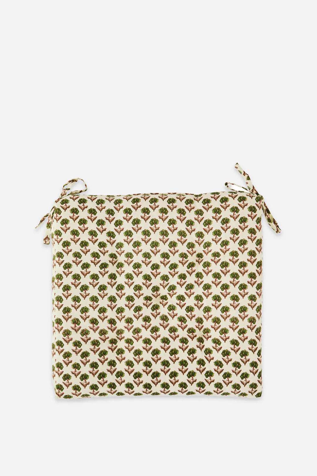 Printed Cotton Chair Pad 45x45 cm / Off White, Green, Burgundy