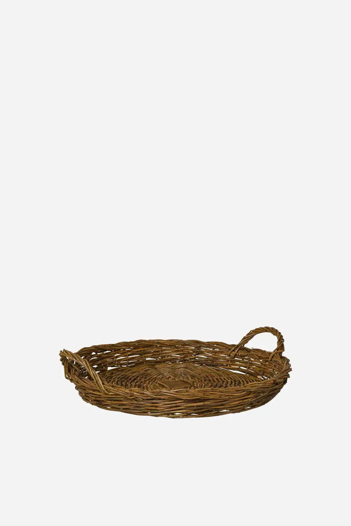 Tray Braided Willow Round with Handles Lrg
