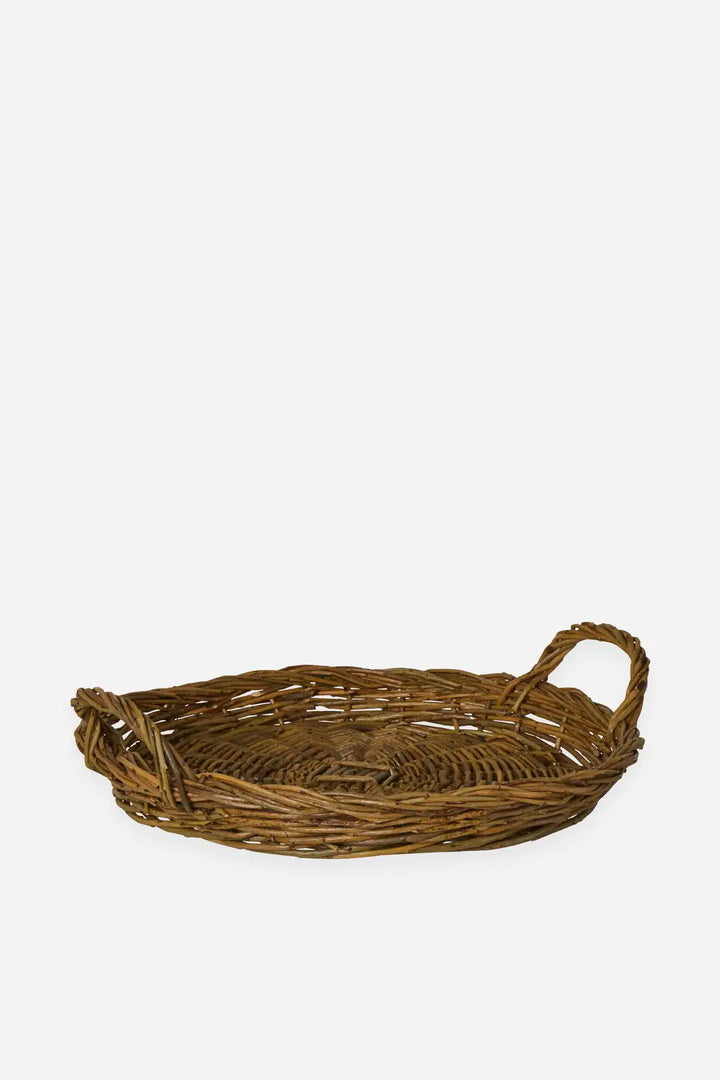 Tray Braided Willow Round with Handles Med
