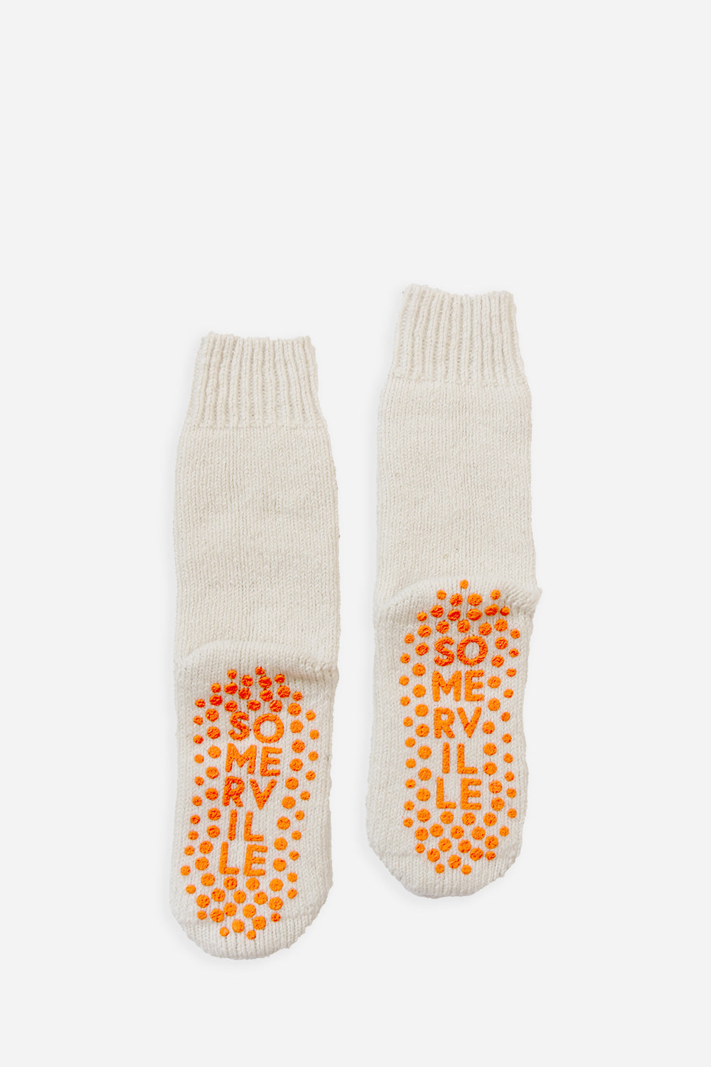 Cream Slipper Socks / Neon Orange Pads