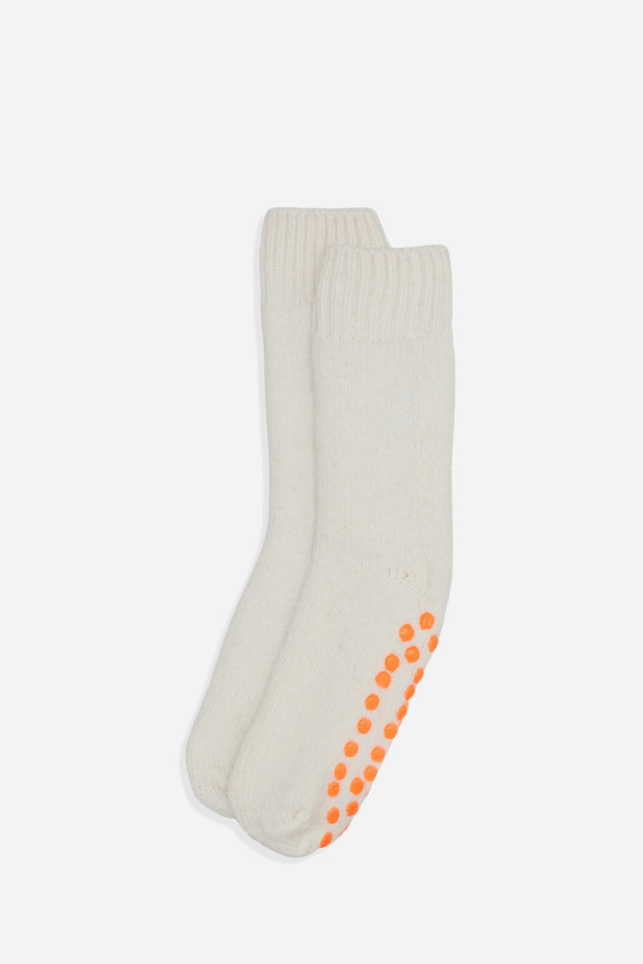 Cream Slipper Socks / Neon Orange Pads