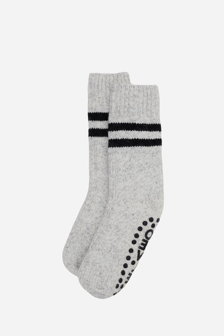 Men's Slipper Socks / Pale Grey & Black Stripe