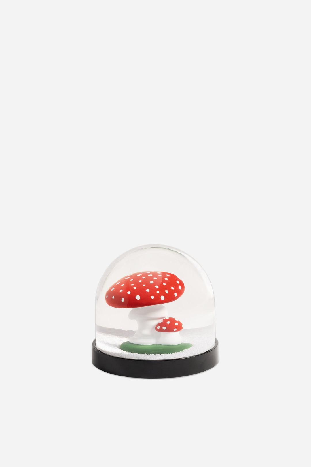 mushroom in a snow globe on white background