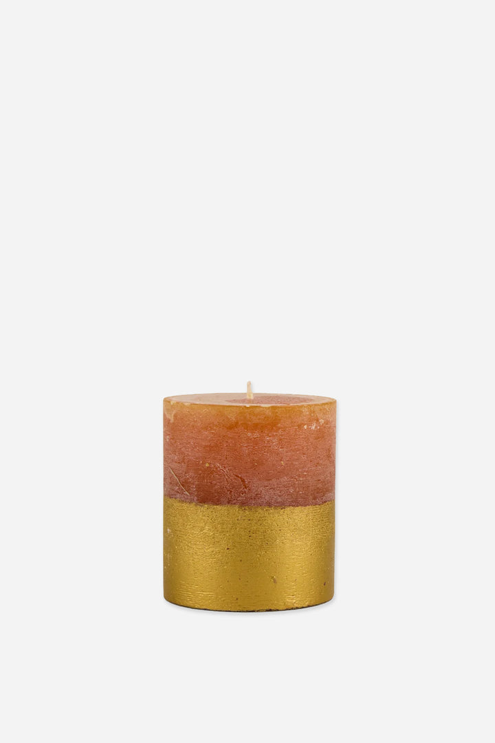 St Eval Gold Half Dipped Pillar Candle / Orange & Cinnamon