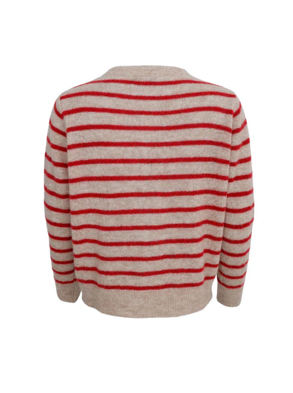 Striped Knit Cardigan / Red