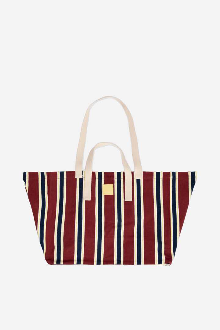 Shopping Bag / Bordeaux, Blue And Yellow Striped