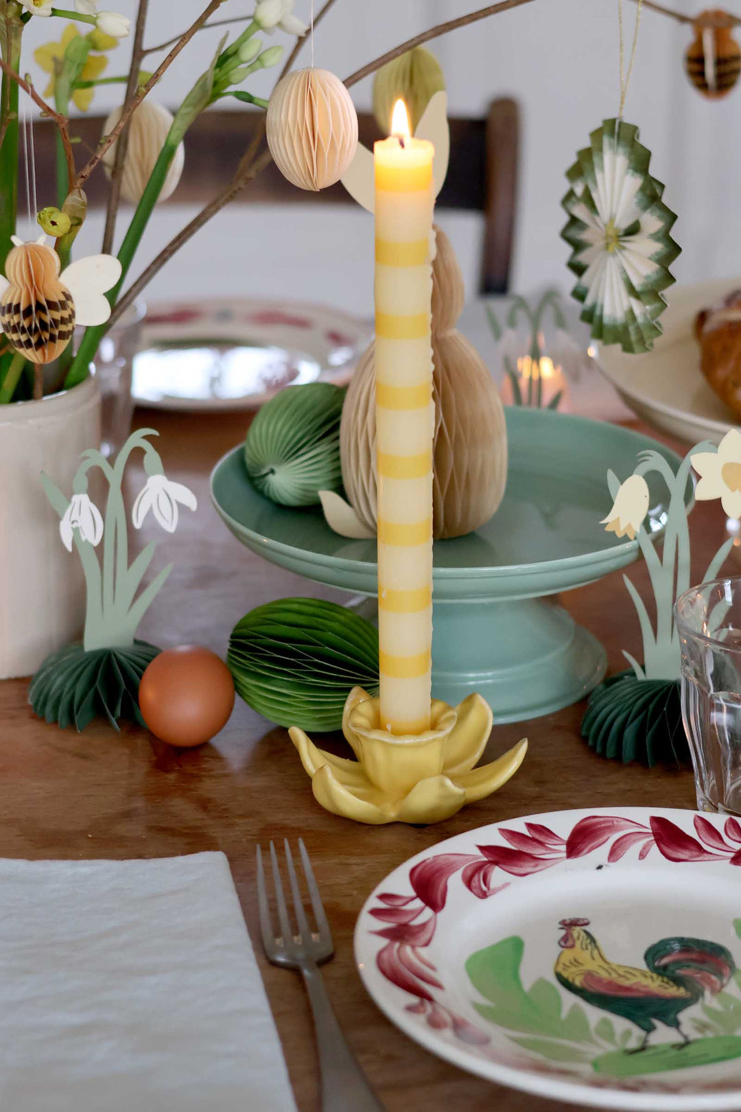 Yellow Stripe Dinner Candle 28cm