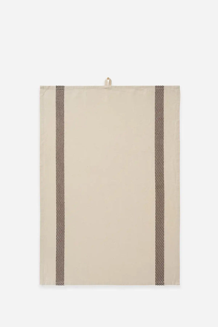 Tea Towel Chloe Natural Brown Woven / Checkered Stripes