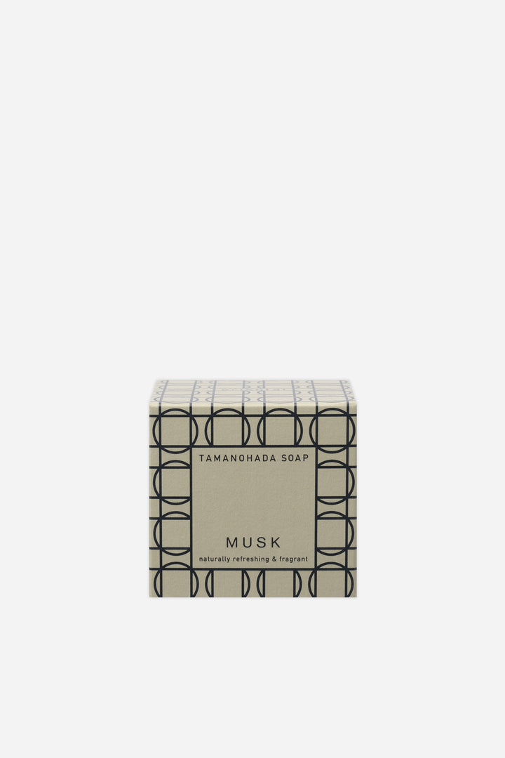 Tamanohada Musk soap bar packaging on a white background