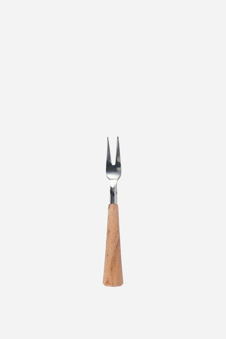 Stainless steel fork with a wooden handle on a white background