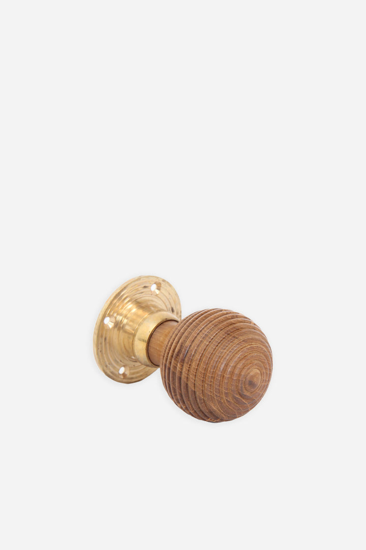 Door Knob Set Beehive Teak / Brass