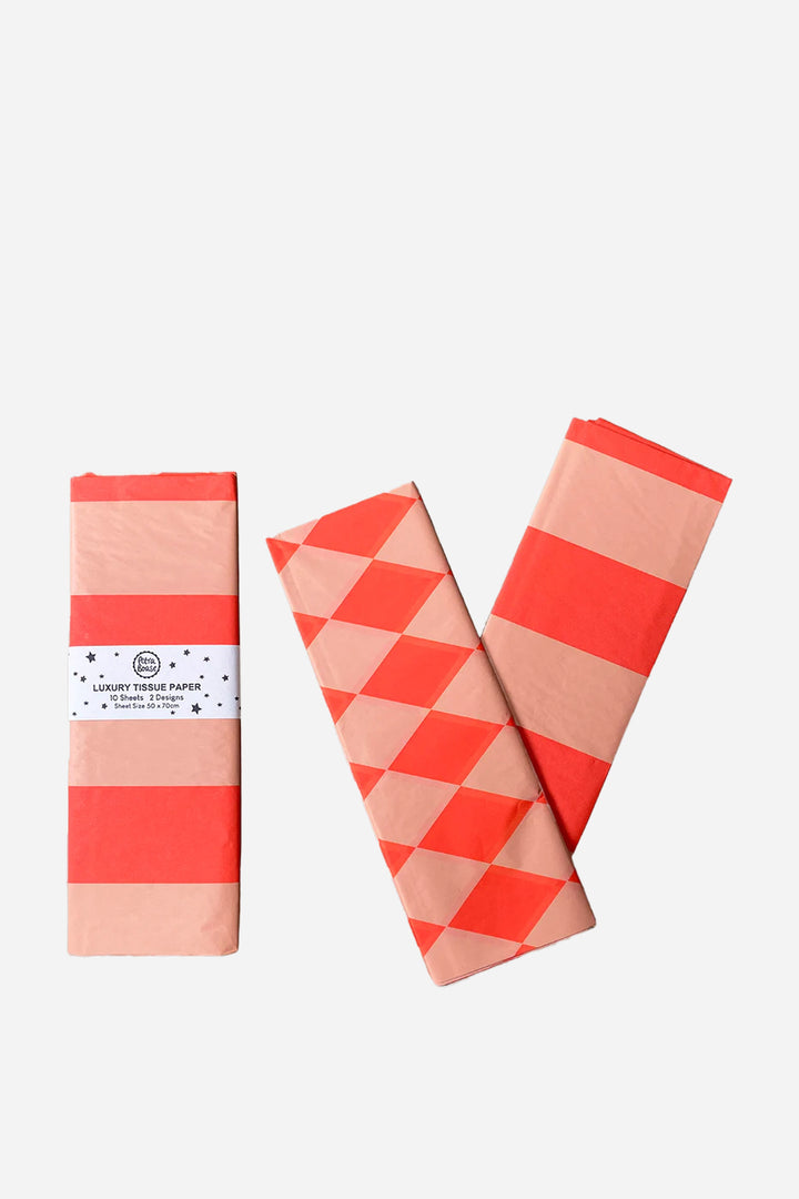 Tissue Paper 10 Sheets Diamond & Stripe / Orange & Peach
