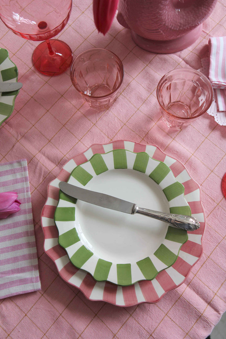 Organic Pink Grid Tablecloth / 140x260