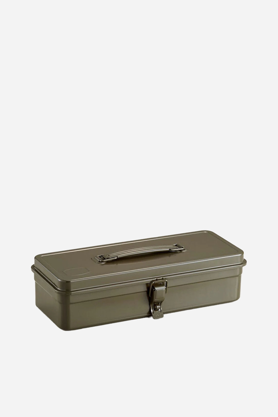 Green metal toolbox on a white background