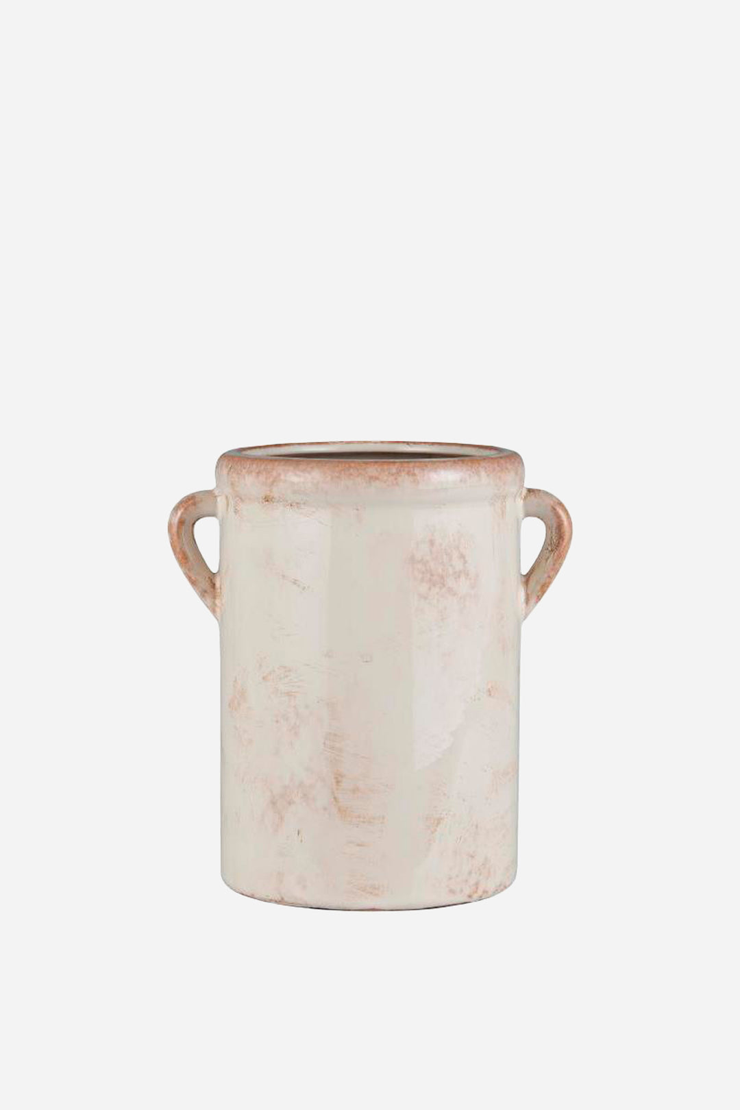Ceramic vase with handles on a white background