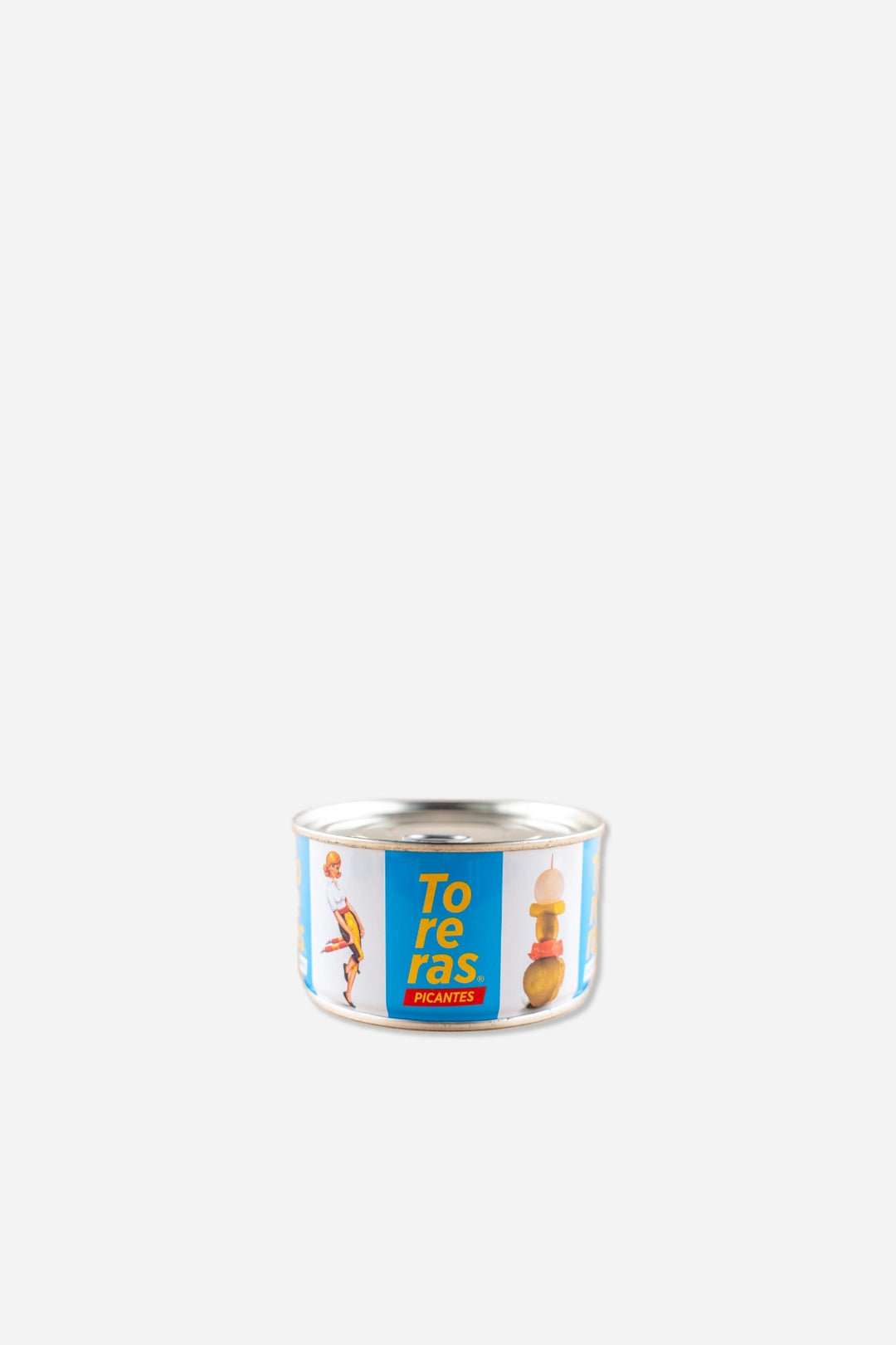 A small round metal can of Tostitos Nachos on a plain light gray background. The can features a colorful label with the brand name &