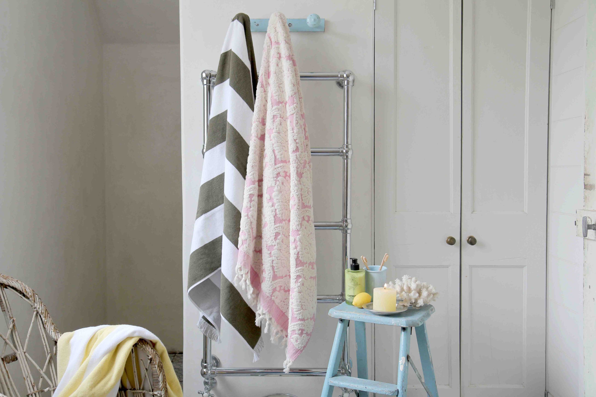towels in vintage bathroom