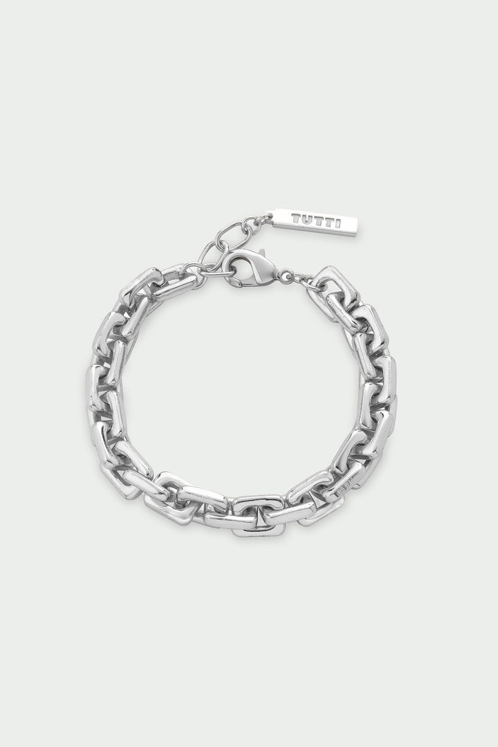 Silver chain bracelet on a white background