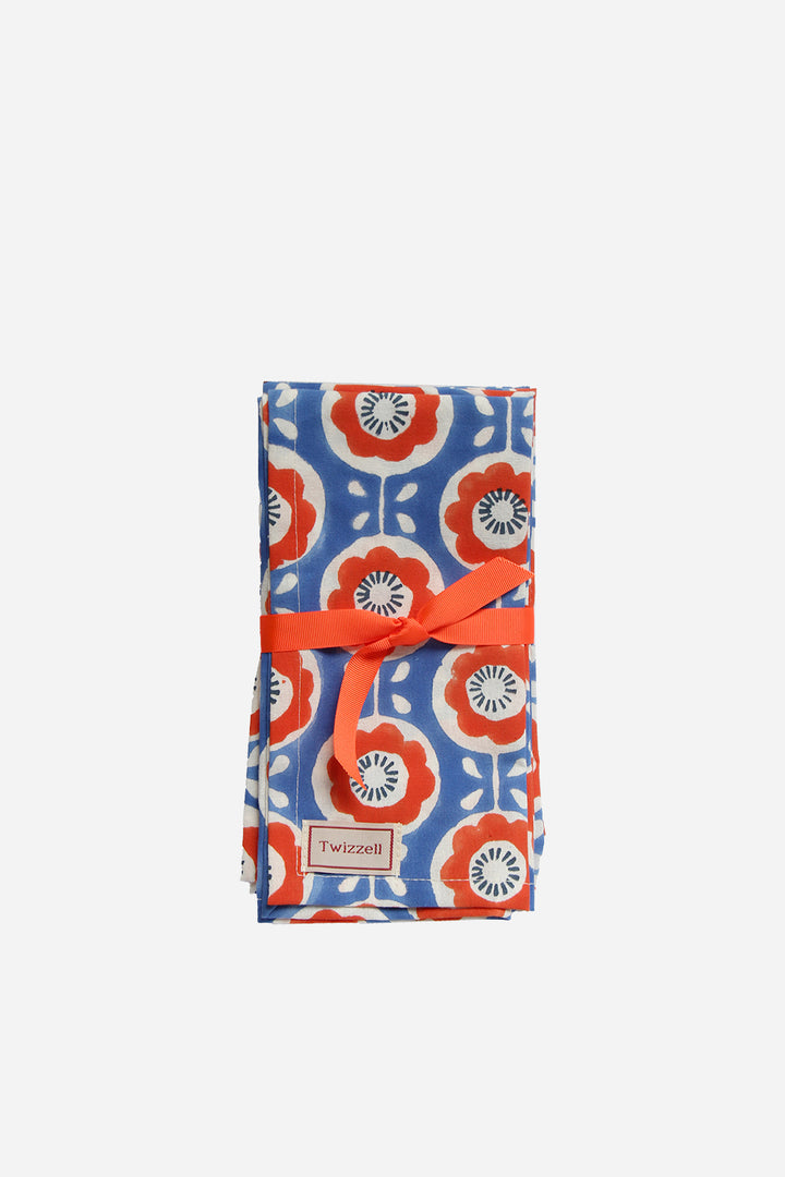 twizzell daisy red and blue block print napkins