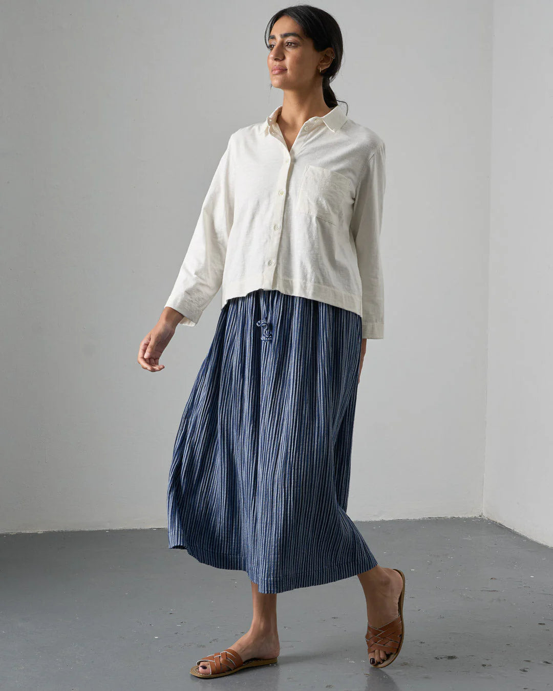 Una Midi Skirt / Navy Stripe