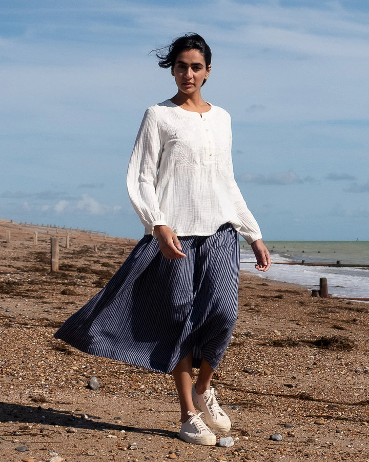 Una Midi Skirt / Navy Stripe