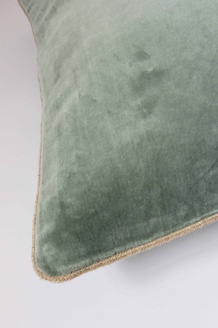 Cotton Velvet Bolster Cushion / Celadon