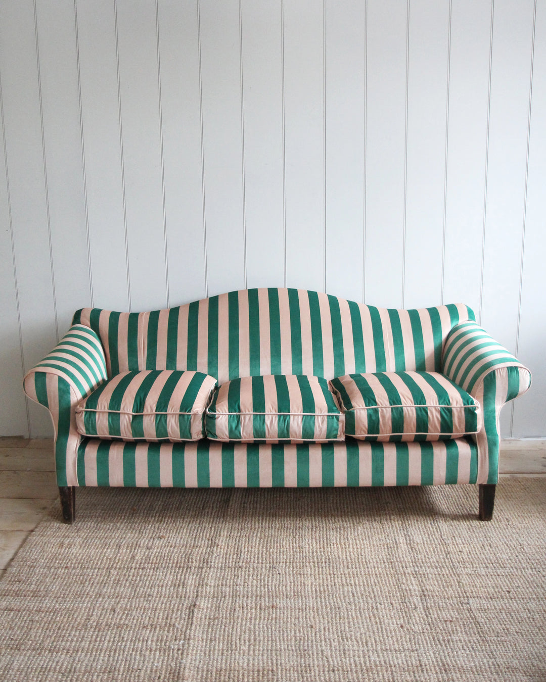 Pink striped sofa deals