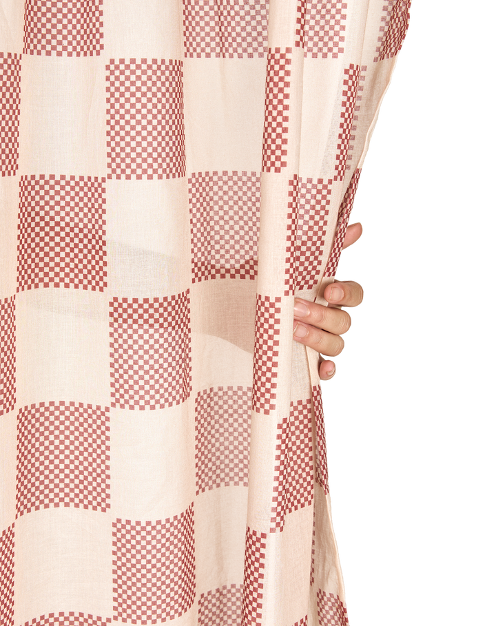 Wendy Sheer Voile Curtain 140x280 / Burnt Red Checks