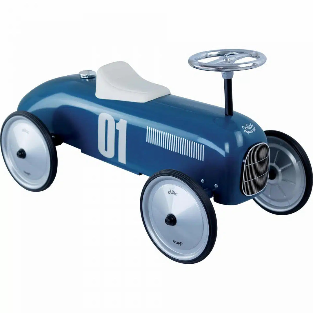 vilac ride on vintage car in blue