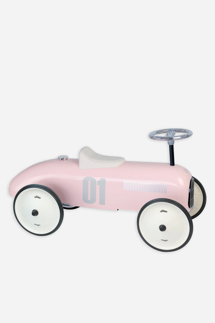 vilac ride on vintage car in pale pink