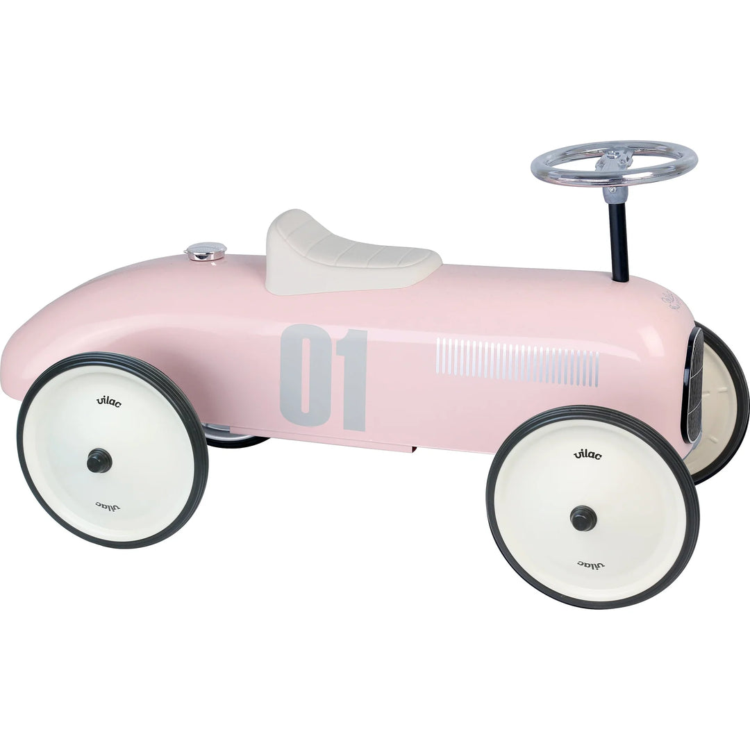 vilac ride on vintage car in pale pink