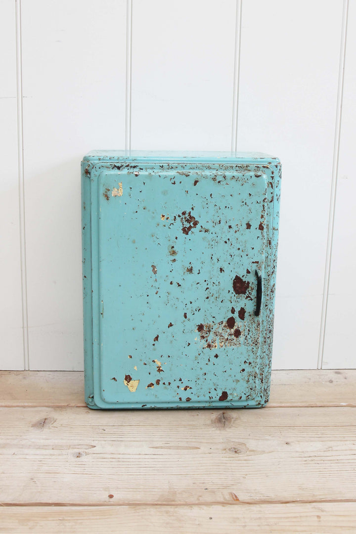 Vintage Blue Metal Cabinet - Domestic Science Home