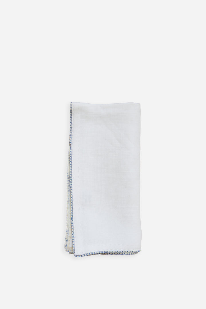 Vintage Linen Napkin / Blue Trim